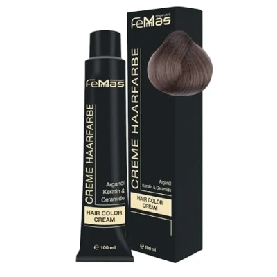 Abbildung von FemMas Haarfarbe Hellblond Asch 8.1 I Professionelle Creme mit Arganöl, Keratin &amp; Ceramiden Als dauerhafte Haarfärbung oder Tönung für strahlende, haltbare Farbergebnisse 100 ml