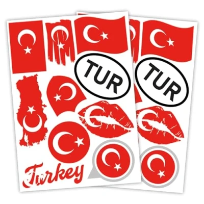 Abbildung von Finest Folia 2er Set DIN A4 Länderaufkleber Fahne Aufkleber Länderfahne Flagge für Auto Motorrad Sticker Länderflagge selbstklebend wetterfest R217 (59 Türkei)
