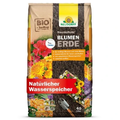 Abbildung von Neudorff Blumenerde NeudoHum Bio 40 Liter, (Torffreie Erde, für Innen und Außen, Zimmerpflanzen 4 Wochen vorgedüngt), fördert kräftige Blumen viele Blüten