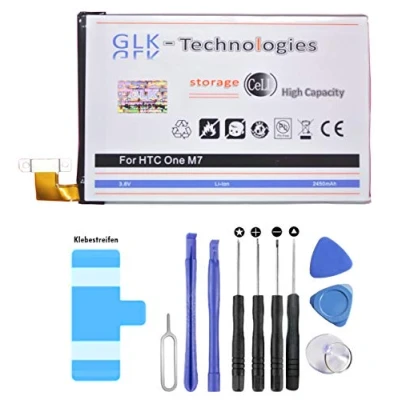 Abbildung von High Power Ersatzakku für HTC One M7 BN07100 Original GLK Technologies Battery accu 2450 mAh Akku inkl. Werkzeug Set Kit NEU