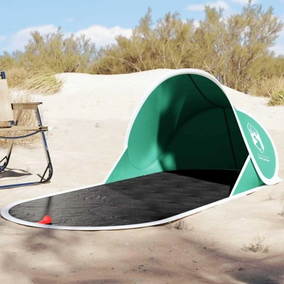 Abbildung von vidaXL Strandzelt, Strandmuschel mit Offenem Eingang, Campingzelt Pop Up Wasserdicht Tragbar, Wurfzelt Sonnenschutz, Seegrün 190T Polyester