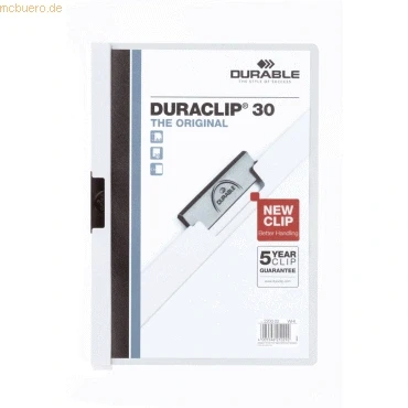 Abbildung von Durable Klemm Mappe Duraclip Original 30 (für 1 Blatt A4), 25 Stück, weiß, 220002