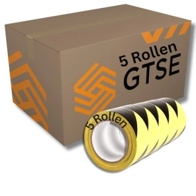 Abbildung von GTSE Markierungsklebeband 5 Rollen 50 mm x 33 m Selbstklebendes Absperrband Gestreiftes Warnband zur Boden und Sicherheitsmarkierung, Flatterband Gelb/Schwarz