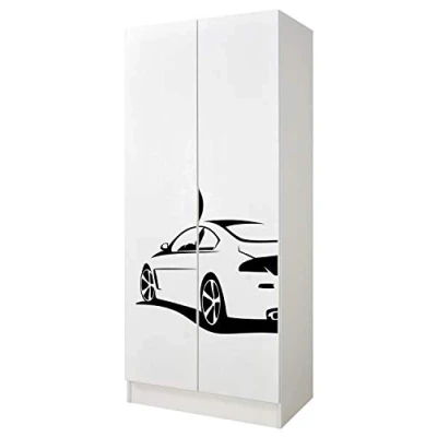 Abbildung von Leomark Weiß zweitüriger Kleiderschrank für Kinder Roma funktionaler Schwebetürenschrank, Dim: 70 x 42,5 161,5 (H) cm, Kommode, Schrank, Möbel Kinder, UV Druck: Sportwagen