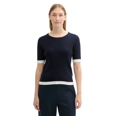 Abbildung von TOM TAILOR Kurzarmpullover, mit Rippstruktur