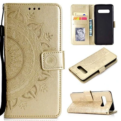 Abbildung von CoverKingz Handy Case kompatibel mit Samsung Galaxy S10 Cover Kartenfach Phonecase Smartphone Hülle klappbar Motiv Mandala Gold