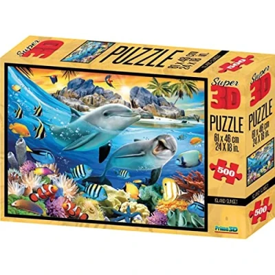Abbildung von Philos Spiel, 3D Puzzle 500 Teile Island Sunset Meer Delfine