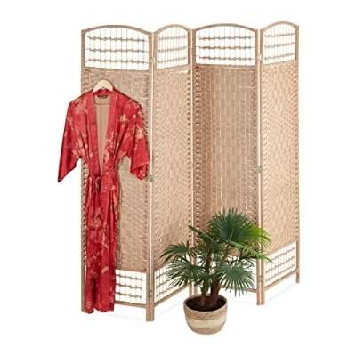 Abbildung von Relaxdays Paravent, 4 teilig, Raumtrenner faltbar, HxB 180x180 cm, Trennwand für innen, Papierseil, Bambusstreben, Natur