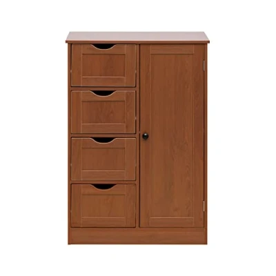 Abbildung von Rebecca Mobili Freistehender Kleiderschrank, Brauner Schrank, 4 Schubladen 1 Tür, Für Bad Küche Eingang Größe HxLxB: 82 x 56 30 cm Art. RE6735