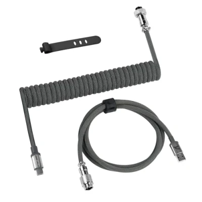 Abbildung von ATTACK SHARK C01 PRO USB C Spiral Tastaturkabel, Geflochtenes Coiled Kabel für Gaming Tastatur, Typ auf A mit Abnehmbarem Luftfahrtstecker Mechanische Tastatur/PC/Smartphone, Grau