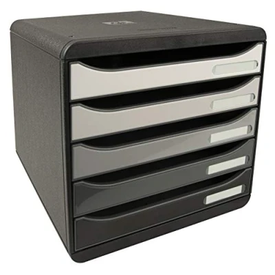Abbildung von Exacompta 3087213D Ablagebox Glossy Querformat mit 5 Schubladen für DIN A+ Dokumente. Belastbare Schubladenbox hoher Kapazität mehr Platz Big Box Plus Horizon Blauer Engel schwarzweiß