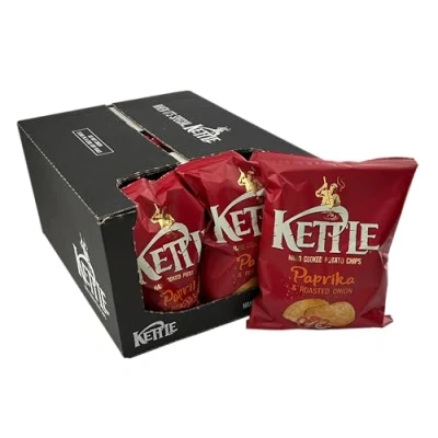 Abbildung von Kettle Chips Paprika &amp; Roasted Onion 10 x 130 g Tüten, hand frittierte Kessel Chips, knusprige Kartoffelchips mit dem Geschmack von gerösteten Zwiebeln für einen gelungenen Abend