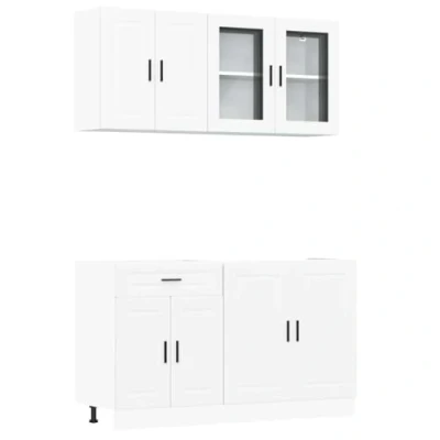 Abbildung von vidaXL 4 TLG. Küchenschrank Set Kalmar Weiß Holzwerkstoff, Küchenzeile Einbauküche, Schrank Set, Unterschrank, Küchenschrank, Hängeschrank
