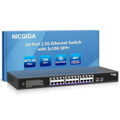 Abbildung von 24 Port 2.5G ➕ 2 10G SFP+ Ethernet Switch, NICGIGA 26 2.5Gb Network Switch Unmanaged, Plug &amp; Play, Desktop or 19 inch Rack Mount, Fanless Metal Design.