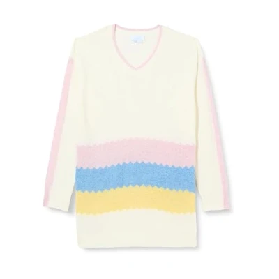 Abbildung von aleva Women&#039;s Damen Strick Pullover 15426478 AL04, Weiss Rosa Gelb, XL/XXL Sweater