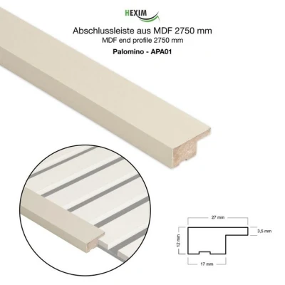 Abbildung von Hexim Wanddekoobjekt APA01 (Abschlussleiste 275x2,7cm passend für unsere Akustikpaneele flexible Lamellenwand Holz MDF Wandpanelee Lamellenverkleidung Wandverkleidung (1 Abschlussleiste Palomino APA01)