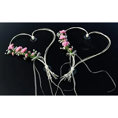 Abbildung von ROMANTISCHE Herzen Autoschmuck Auto Schmuck Braut Paar Rose Deko Dekoration Hochzeit Car Wedding (Rosa 4)