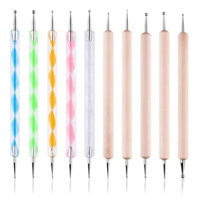 Abbildung von 10 stücke Dotting Pen Strass Nail Art Tools，Dotting Tools ，Dotting Set，Nail Design Marbleizing Werkzeug Pen，Stift Set für Steinmalereiür Punkte und zum