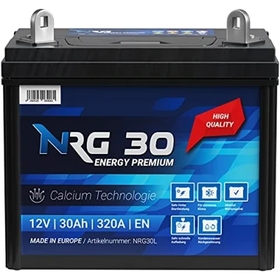 Abbildung von NRG Starterbatterie 30Ah Rasentraktor Aufsitzmäher Rasenmäher Batterie Plus Pol rechts