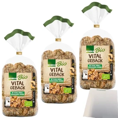 Abbildung von Edeka Bio Vitalgebäck knuspriges Gebäck 3er Pack (3x200g Packung) + usy Block