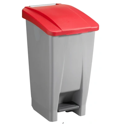 Abbildung von Sunware Basic Abfalleimer 60 Liter 49x38x70cm mit Rädern/Fußpedal/Handgriff grau/rot
