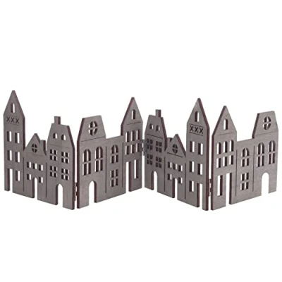 Abbildung von Deko Häuserzeile Skyline ca. 60 cm grau gewischt/klappbar Weihnachts Stadt Dorf mit Häuser zum dekorieren Silhouette Tisch