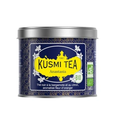 Abbildung von Kusmi Tea Anastasia Bio Schwarzer Tee Aromatisiert mit Bergamotte, Zitrone und Orangenblüten Inspiriert vom ikonischen Earl Grey Loser 100 g Metalldose Menge für etwa 50 Tassen