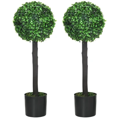 Abbildung von Kunstpflanze UV beständige Zimmerpflanze, mit Blumentopf Buchsbaum, HOMCOM, Höhe 60 cm, Wohnzimmerdeko für Garten, Balkon, PEVA, Grün