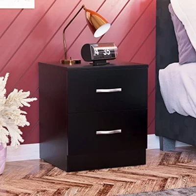 Abbildung von Vida Designs schwarz Nachttisch Schublade, Nachttisch, 2 Schubladen, Metall Griffe &amp; Läufer