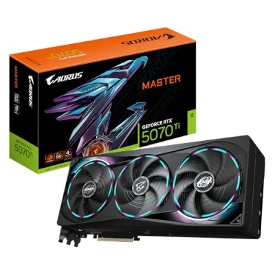 Abbildung von Gigabyte AORUS GeForce RTX 5070 Ti Master 16G Grafikkarte 16GB GDDR7, 256 Bit, PCI E 5.0, 2670 MHz Core Clock, 3 x DP 2.1a, 1 HDMI 2.1b, NVIDIA DLSS 4, GV N507TAORUS M 16GD