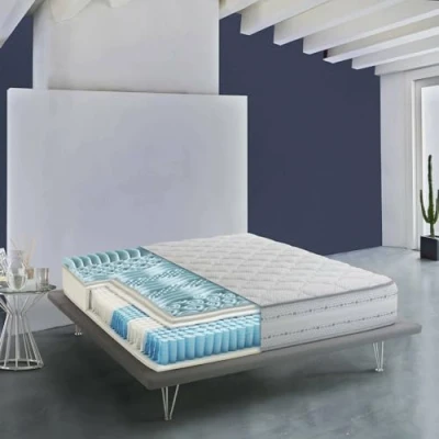 Abbildung von Talamo Italia Doppelbett Azue, Containerbett mit Stoffbespannung, 100% Made in Italy, Frontöffnung, passend für Matratze Cm 140x190, Beige