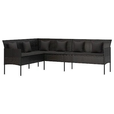 Abbildung von vidaXL Gartensofa, Sofa in L Form, Couch mit 3 Sitzkissen 6 Kissen, Relaxsofa Terrassensofa Gartenmöbel Terrassenmöbel, Schwarz Poly Rattan