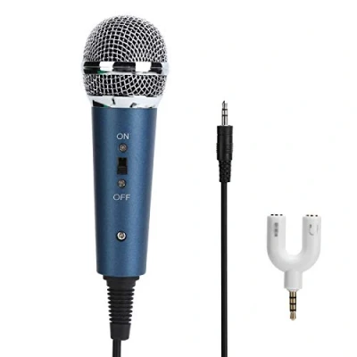 Abbildung von Karaoke Handmikrofon, kondensator Mikrofon mit Kabel, 3,5 MM U förmigem Mikrofon, für Computer Karaoke, Gesang/PA Lautsprecher/Verstärker/Mixer(Blau)