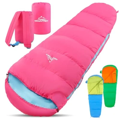 Abbildung von MOUNTREX® Kinderschlafsack Tragbar wie ein Rucksack Schlafsack für Kinder (175 x 70 45 cm) Outdoor, Reise, Zelten, Camping Mumienschlafsack Leicht &amp; Kompakt 100% Baumwolle Innenfutter