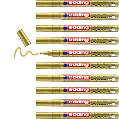 Abbildung von edding 751 Glanzlackmarker gold 10 Lackmarker Rundspitze 1 2 mm Lackstift für Glas, Stein, Holz, Kunststoff und Papier wasserfest, stark deckend
