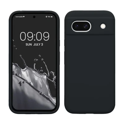 Abbildung von kwmobile Hülle kompatibel mit Google Pixel 8a Silikon Handy Case Handyhülle weiche Oberfläche kabelloses Laden Heidelbeerblau