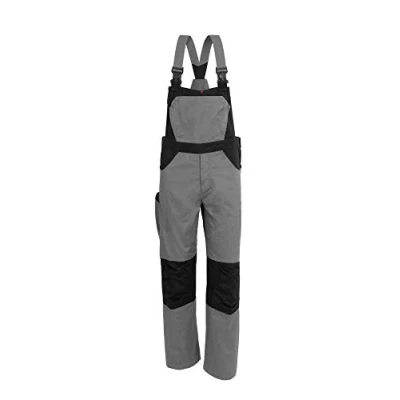 Abbildung von Qualitex X Serie Unisex Latzhose in grau/schwarz Größe 64, lange Arbeitshose für Herren und Damen, Cargohose mit vielen Taschen