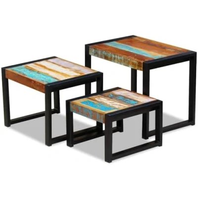 Abbildung von vidaXL 3X Beistelltisch Recyceltes Massivholz Couchtisch Satztisch Wohnzimmer