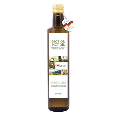 Abbildung von mituso MCT Öl auf Kokosölbasis 500 ml 70% Caprylsäure (C8) &amp; 30% Caprinsäure (C10) Fettsäuren 100% reines Oil geschmacksneutral Zuckerfrei, GVO frei