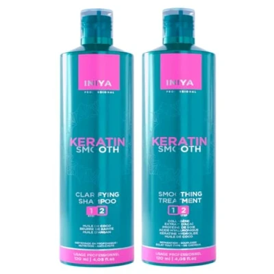 Abbildung von Iniya Keratin Smooth Brasilianisches Haarglättungs Set ohne Formol Glättungs Keratin, Kollagen, Hyaluronsäure &amp; Protein Professional (2 x 120 ml)