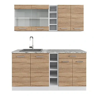 Abbildung von Vicco Singleküche R Line, Sonoma/Weiß, 160 cm, AP Marmor