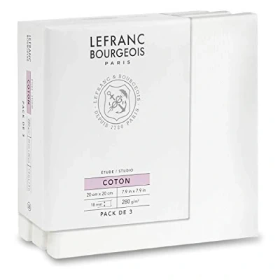 Abbildung von Lefranc Bourgeois 301350 Keilrahmen aus Fichtenholz 3er Set 20x20cm Leinwand 100% Baumwolle 280g/m², stabiler Fichtenholz, weiß vorgrundierte für Acrylfarben &amp; Ölfarben
