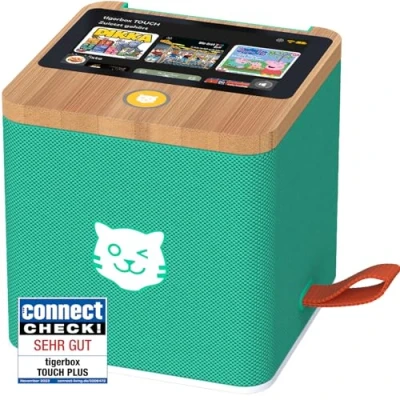 Abbildung von tigermedia tigerbox Touch Plus grün mit extra Langer Akkulaufzeit und Bluetooth Kopfhöreranschluss, Hörspiel, Teufelskicker, König der Löwen, Disney, Super Wings, ab 4 12 Jahren