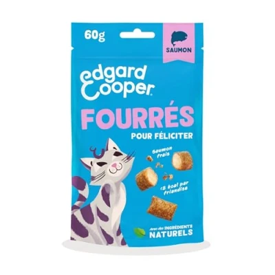Abbildung von Edgard Cooper natürliche Katzensnacks, Pillows mit Lachs (1 x 60 g Beutel), vollgepackt frischem Fleisch, getreidefrei, weniger als 2 kcal pro Snack, Zutaten &amp; ohne Zuckerzusatz.