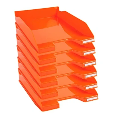 Abbildung von Exacompta 113288D 6er Pack Premium Briefablage Combo Midi DIN A4. Ideale Briefkörbe für Ihre Organisation. Robuste und stapelbare Ablagekörbe mandarine glossy