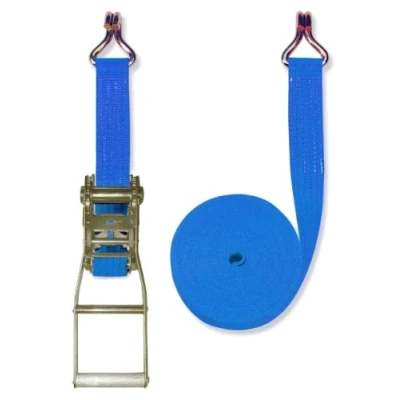 Abbildung von Braun Spanngurt 4000 daN, zweiteilig, für Profis nach DIN EN 12195 2, Farbe blau, 8 m Länge, 50 mm Bandbreite, mit Langhebel Ratsche und Spitzhaken.