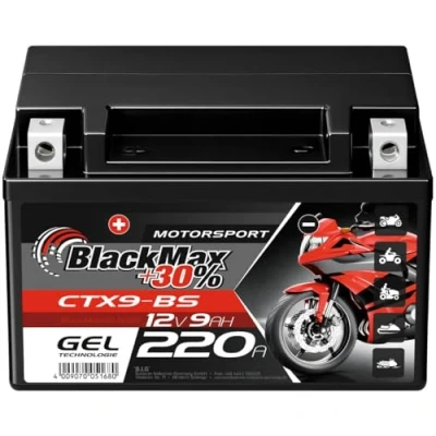 Abbildung von BlackMax YTX9 BS GEL Motorradbatterie 12V 9Ah CTX9 Batterie GTX9 ETX9