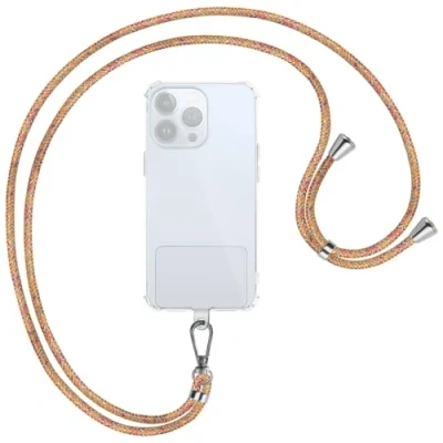 Abbildung von mtb more energy® Universal Handykette Clear Rainbow Metallteile Silber transparenter Patch kompatibel mit vielen Handyhüllen Zubehör Smartphone zum Umhängen