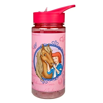 Abbildung von Scooli Trinkflasche Bibi und Tina für Kinder mit Motiv Wasserflasche aus Kunststoff BPA frei ca. 500ml Fassungsvermögen integrierter Strohhalm ideal Kindergarten Schule
