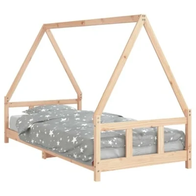 Abbildung von vidaXL Kinderbett, Kinder Bettgestell mit robusten Latten, Hausbett für Kleinkinder ab 4 Jahren, Einzelbett Jugendbett Holzbett, 90x200 cm Massivholz Kiefer